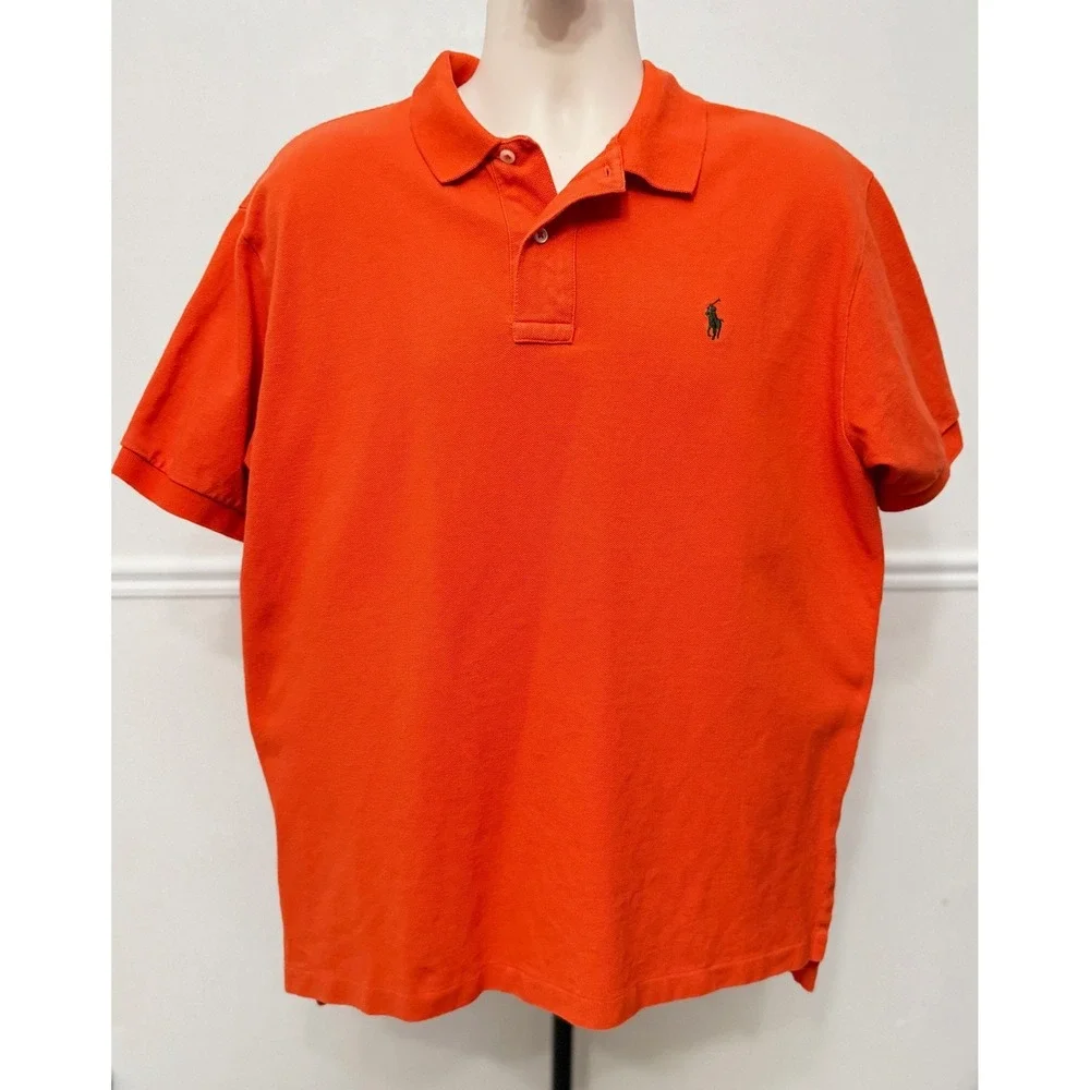 Polo Ralph Lauren Mens Orange Short Sleeve Pique Polo Shirt Logo Large L